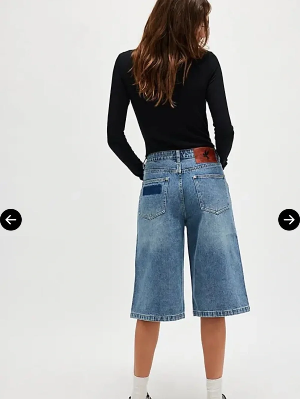 One Teaspoon Denim 720s Long Length Shorts Wide Leg Front Shadow Patch Detail